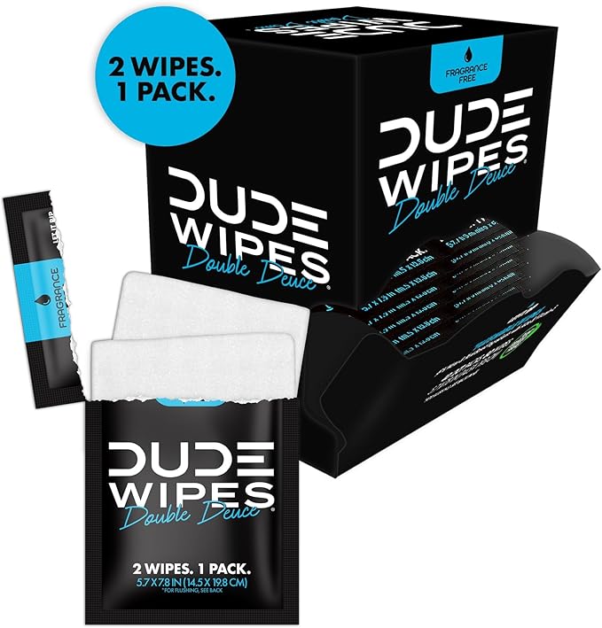 DUDE Wipes Double Deuce Unscented Travel Wipes - 2 Wipes per Pack (40 packs, 80 Count) - On-The-Go Adult Flushable Wipes for Sensitive Skin - Infused with Vitamin E and Aloe - Septic and Sewer Safe