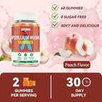 ABYSSUS Psyllium Gummies – Psyllium Husk Fiber Supplement 1500mg for Digestive Health, Sugar Free Chewable Bloating Relief & Regularity, Peach, 60 Count