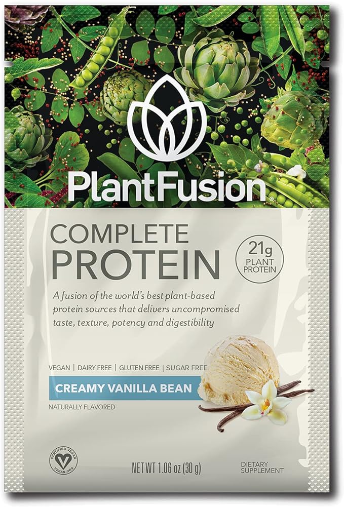 PlantFusion Complete Vegan Protein Powder - Plant Based Protein Powder With BCAAs, Digestive Enzymes and Pea Protein - Keto, Gluten Free, Soy Free, Non-Dairy, No Sugar, Non-GMO - Vanilla Pack of 12