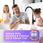 Iron Gummies for Women & Men - Iron Supplement with Vitamin B6, B12, C, Zinc, Folate for Adults & Kids - Support Iron Deficiency, Anemia, Energy Boost, Blood Builder - Sugar Free 60ct Mixed Berry