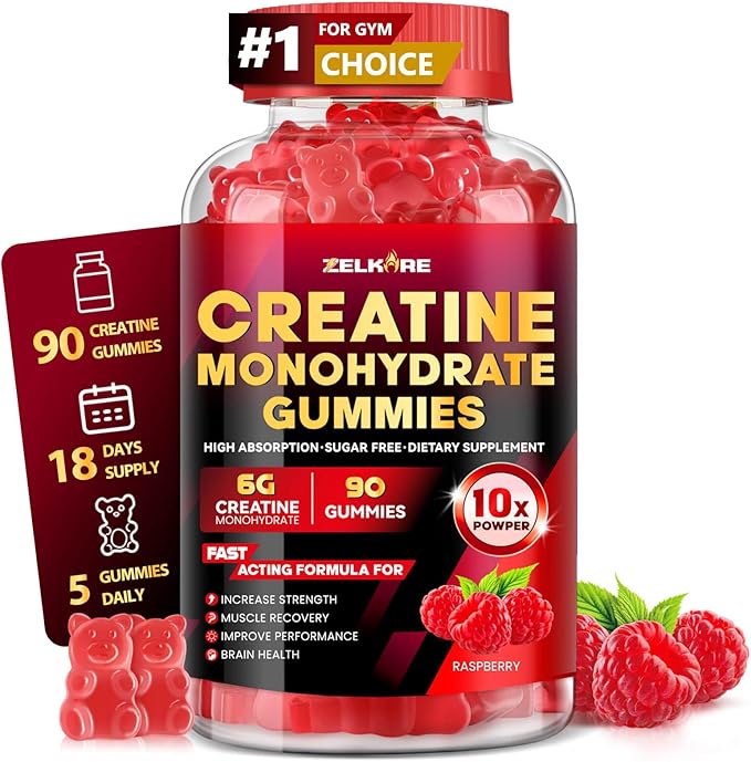 Creatine Monohydrate Gummies 6000mg for Men & Women, Sugar Free Creatine Gummy for Pre & Post Workout, High Absorption Supplement with BCAA, Support Boost Strength, Endurance & Muscle Recovery