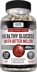 Kaya Naturals Healthy Gluco with Bittermelon Supplement | Support Healthy Levels and Function, 20 Herbs Vitamins and Minerals, Alpha Lipoic Acide, Cinnamon, Vitamin C & E, Non-GMO (120 Count)