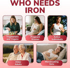 Iron Supplement for Women & Men, 65 mg, Ferrous Sulfate, Vitamin C, D3, B6, B12, Folate, Beet Root, Spinach, Pumpkin Seeds, Nettle, for Red Blood Cell & Energy Production, 60 Tablets