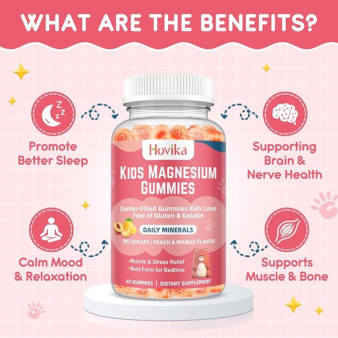 Magnesium Glycinate Gummies for Kids: Calm Magnesium Supplement for Kids & Adults with Zinc Citrate, GABA, Chamomile, Vitamin B6 & C - Sleep, Relaxation & Focus, Juicy Peach & Mango Flavor 60 Count