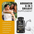 6-in-1 Shilajit Supplement 300mg, Mood and Energy Support Supplement with 60mg Pure Ashwagandha, Rhodiola Rosea Panax Ginseng for Immune Support, Memory and Focus, 85+ Trace Minerals, 60 Capsules