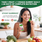 Sugar-Free Fruits & Veggies Gummies, Super Greens with 23 Fruits & 25 Veggies, Multivitamin Minerals & Fiber, Vegan Fruit & Vegetable Supplement for Adults, 120 Gummies, 2 Month Supply