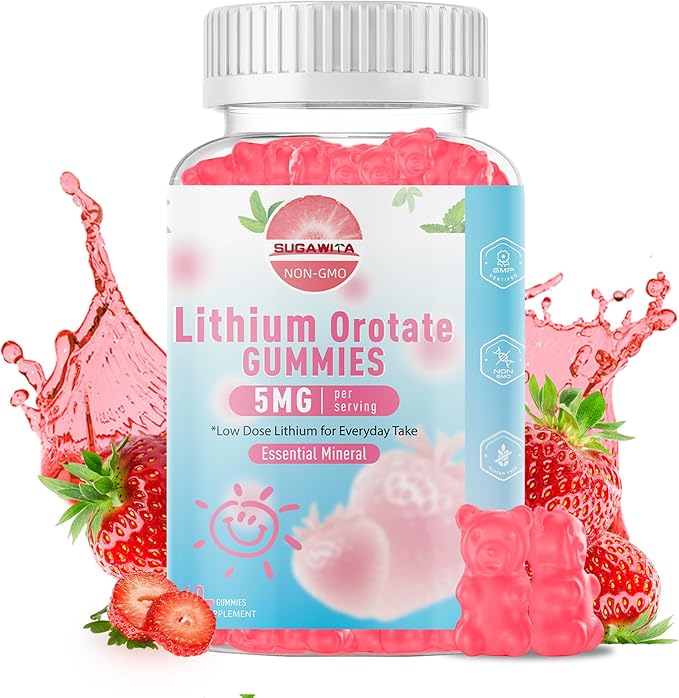 Lithium Orotate 5mg Gummies | Plant-Powered Bioavailable Chewable Lithium Supplement | Support for Daily Tension Balance & Healthy Aging | Non-GMO, Vegan, Gluten-Free | 60 Counts