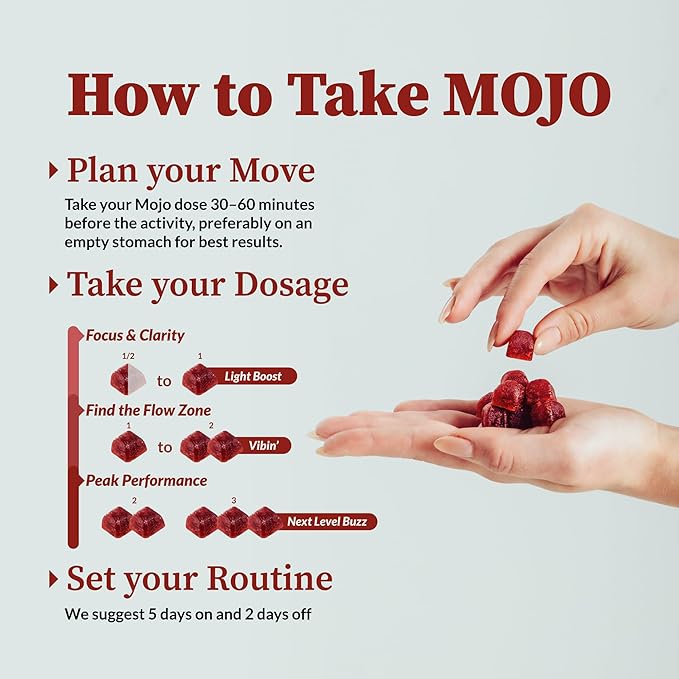 Mojo Focus Gummies w/Lion’s Mane, Panax Ginseng, Ginger Root, Cordyceps, Brain Supplement Memory/Focus Support Adults Nootropic Mushroom Gummies, Pomegranate Hibiscus, Regular Strength (3 Pack)