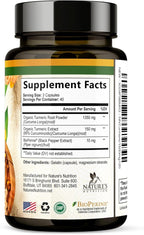 Turmeric Curcumin Supplement 1500mg - Organic Tumeric & BioPerine Black Pepper for Best Absorption with 95% Curcuminoids, Nature's Joint & Immune Support, Non-GMO, Bottled in USA - 120 Capsules