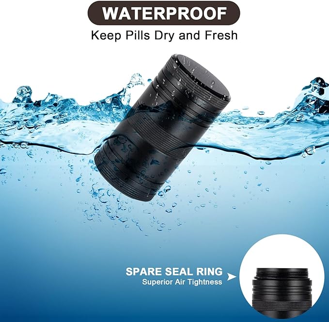 Metal Pill Box 2 Times a Day - Portable Waterproof Small Pill Case (AM PM), Travel Daily Pill Container, Compact Pill Holder Medicine Organizer for Pills/Vitamin/Fish Oil/Supplements, Black
