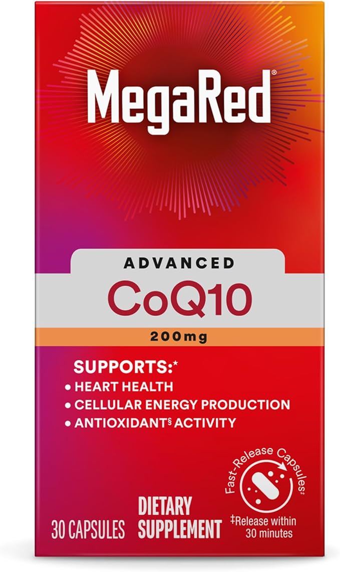 MegaRed Advanced CoQ10 Supplements- 200mg Per Serving, Powerful Antioxidant that Supports Cellular Energy Production and Protects Against Free Radicals*- 30 Coenzyme Q10 Capsules, 30 Servings