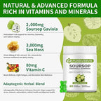 Soursop Graviola Gummies, Pureverve Max Strength Soursop Leaves Extract with Sea Moss & Zinc for Cell Support & Regeneration, Immunity, Liver and Antioxidant, Sugar/Gluten Free, Vegan - 120 CT, 2 Pack
