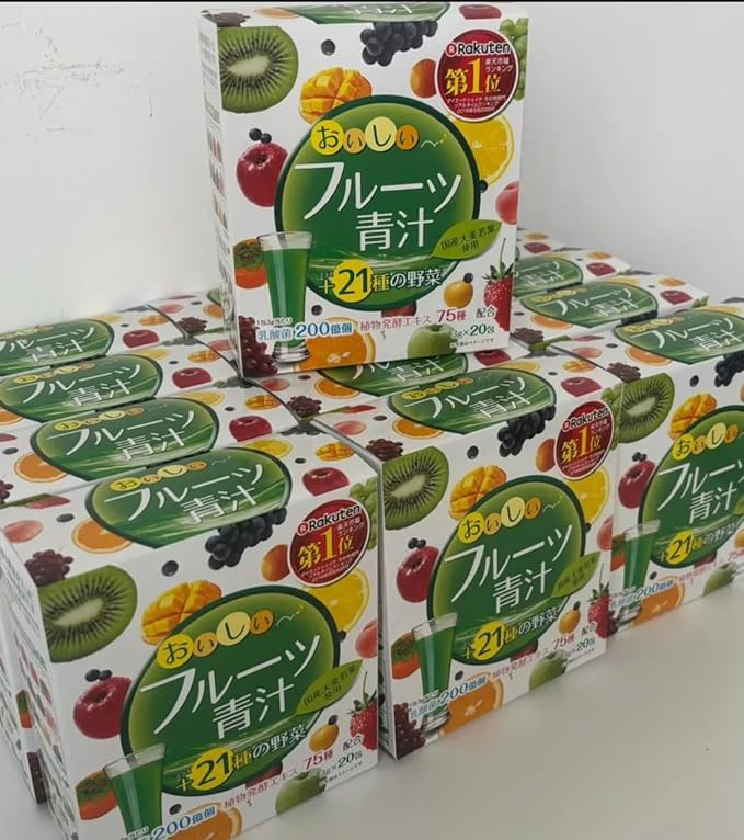 YUWA Fruit Aojiru Japanese Green Juice Powder, Dietary Supplement with Barley Leaf, Enzymes, Lactic Acid Bacteria, 20 Sticks, 3g Each, Made in Japan