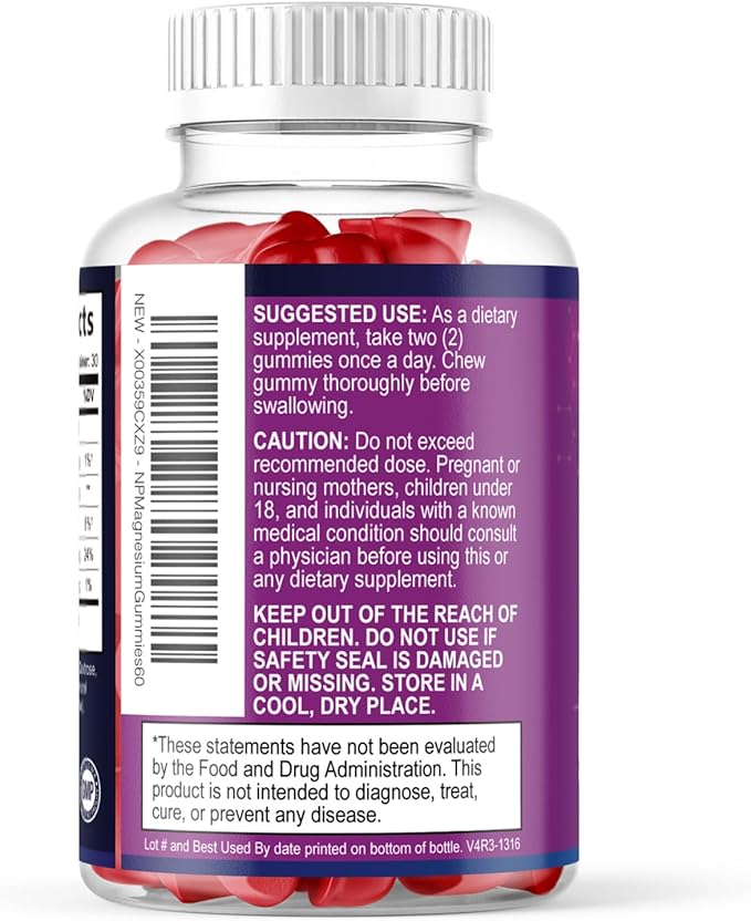 Magnesium Citrate Gummy - High Absorption Magnesium Gummies for Adults & Kids - Enhanced Bioavailability Form Mag Citrate Supplement - Improved Vegan Formula - Delicious Raspberry Flavor - 60 Gummies