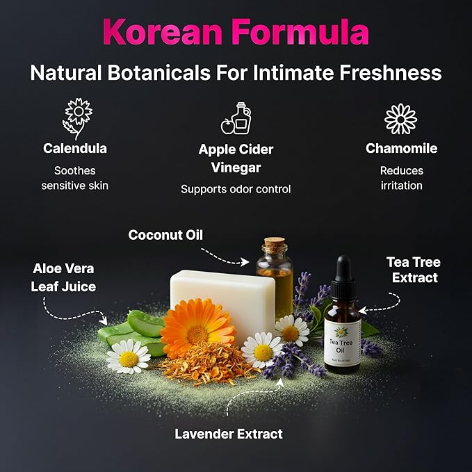 Aloe Vera Yoni Soap for Vaginal Intimate Feminine Wash - Advanced pH & Odor Control Hydration Complex - Natural Korean Cold-Pressed Vegan Formula with Calendula, Apple Cider Vinegar, Chamomile -2 Pack