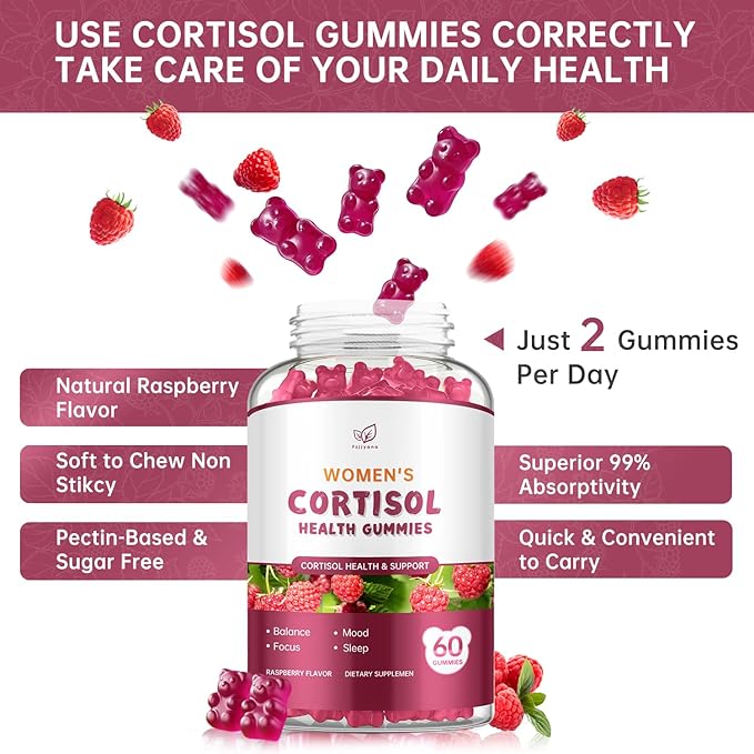 (2 Pack) Cortisol Gummies,Cortisol Reducer for Women,with rhodiola rosea,l-theanine,Phosphatidylserine,magnesium ashwagandha - Emotional support, adrenal balance, sleep, raspberry flavor, 120 Count