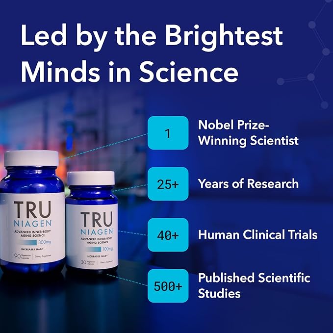 TRU NIAGEN Patented NAD Supplement for Brain Function, Anti Aging & Cell Regeneration, 300mg Niagen, 90 Servings | Supports Cellular Energy, Muscle | Nicotinamide Riboside (NR) Take 1 Daily | 1 Bottle