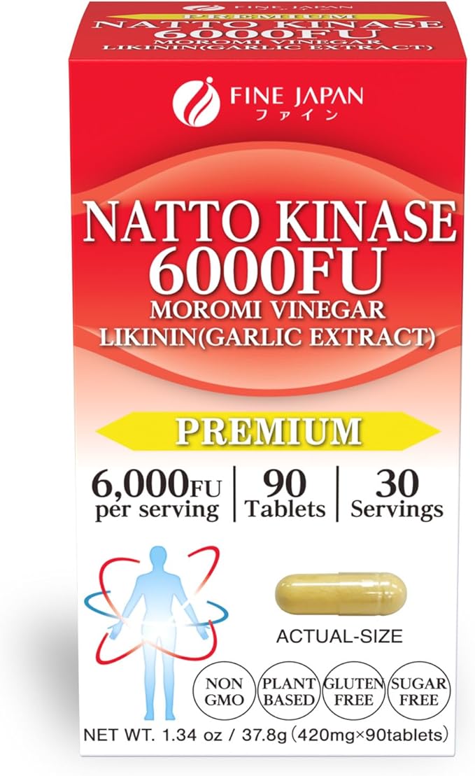 FINE JAPAN Nattokinase 6000FU – Japanese Fermented Natto Enzyme Supplement with Garlic and Vinegar/90 Capsules for 30 Servings/Made in Japan/37.8ｇ(420mg×90tablets)