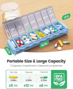 Weekly Pill Organizer 7 Day, Airtight Silicone Seal Pill Box with Built-in Desiccant, Portable Travel Medicine Organizer, Moisture-Proof Vitamin & Supplement Container,Black