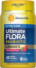 Renew Life Extra Care Digestive Prebiotic and Probiotic Gummies, Daily Supplement for Digestive and Immune Health, B. Coagulans and B. Subtilis, Dairy, Soy and gluten-free, 2 Billion CFU, 48 Count