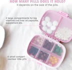 Bling Pill Case for Purse Medicine Vitamin Container Holder Pocket Pill Case Round Medicine Organizer for Travel Medicine Kit (8 Compartment Pink)