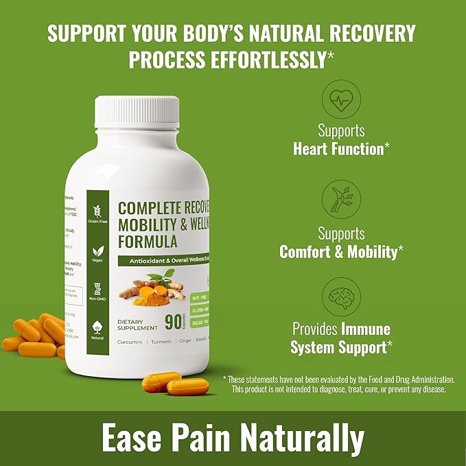 Turmeric Curcumin Supplement with Ginger, Boswellia, Bromelain & Black Pepper – High in Antioxidants – Supports Joint Health, Mobility & Recovery – Natural, Non-GMO, Third-Party Tested – 90 Capsules