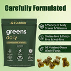 Greens Gummies - Organic Chlorella and Spirulina, Digestive & Gut Health, Formulated with 60+ Ingredients, Multi-Vitamins & Minerals, Daily Gummies, 224 Gummies Bear