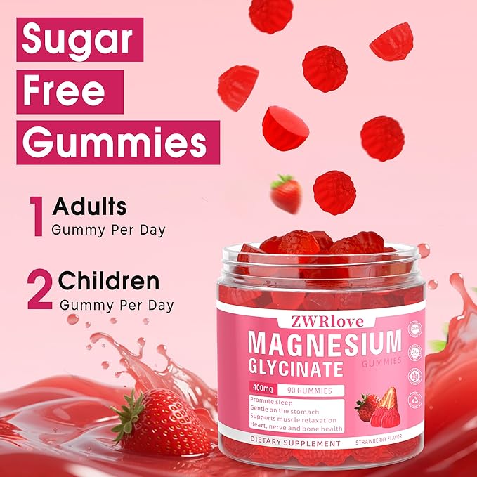 Magnesium Glycinate Gummies 400 mg with Ashwagandha,Magnesium Malate & L-Theanine for Women Men & Kids Adults,Chewable Complex Supplements for Sleep,Calm,Nerves,Heart,Muscles,90 Count
