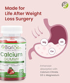 BariSlim Bariatric Calcium Gummies - Specially Formulated Bariatric Vitamins for Patients After Weight Loss Surgery - Supports Energy Levels & Bone Health | Strawberry (90 Vegan Gummies)