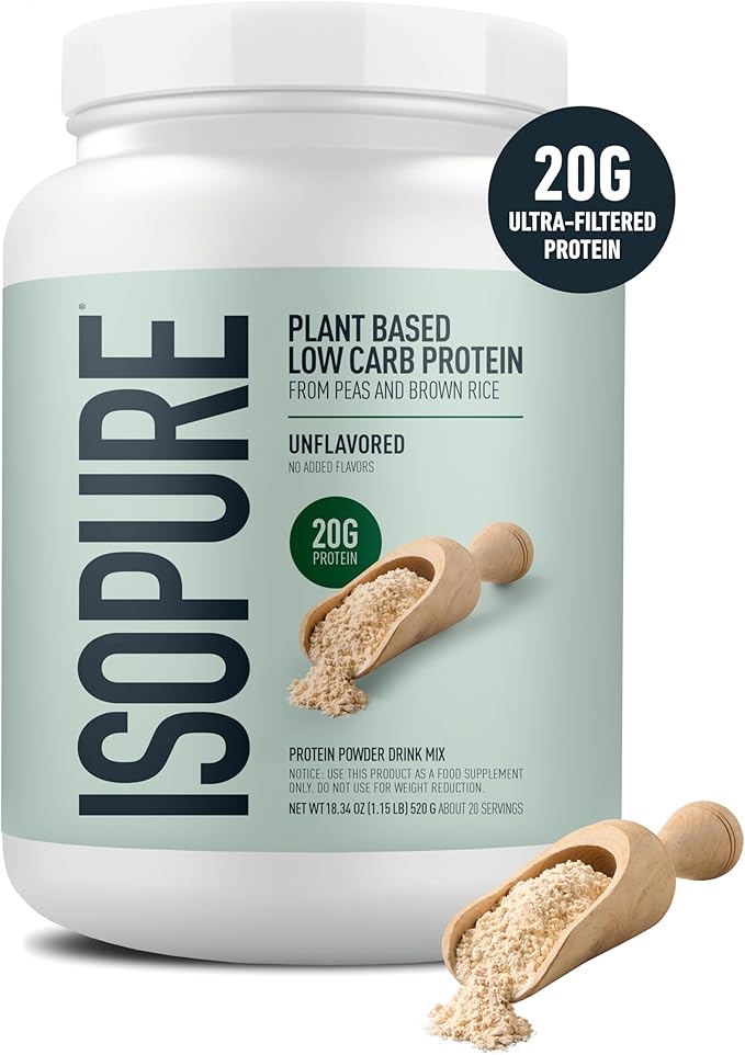 Isopure Plant-Based Protein Powder, Lactose Free, Gluten Free, With Iron, Unflavored, 20g Plant Protein Per Serving, 1.15 Lbs, 20 Servings
