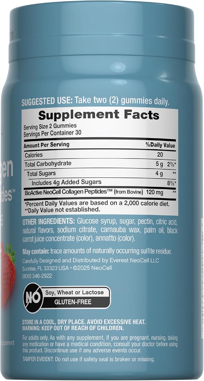 NeoCell Collagen Peptides Gummies | 60 Count | Types I & III | Advanced Formula Supplement | for Women and Men
