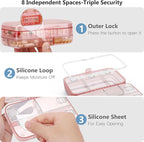 FYY Weekly Pill Organizer with Labels,8 Compartments Travel Daily Pill Case Airtight Moistureproof Large Pill Box to Hold Vitamins, Fish Oil, Supplements,Cotton Swab and Bandages-Pink