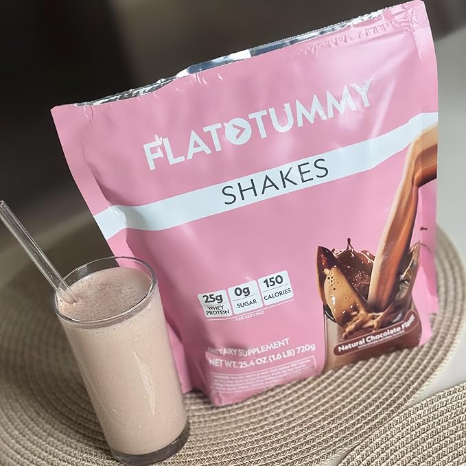 Flat Tummy Shakes - Chocolate, 20 Servings – Post GLP-1 Protein Supplement, High Protein, Zero Sugar, Keto-Friendly Meal Replacement with Clinically Studied Morosil®