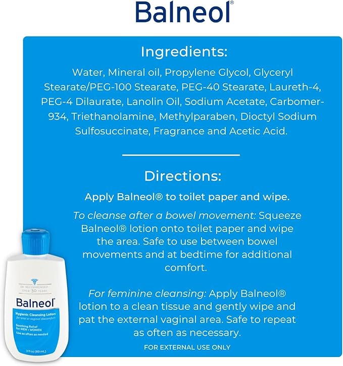 Balneol Hygienic Cleansing Lotion,3oz Bottle,(Pack of 4)