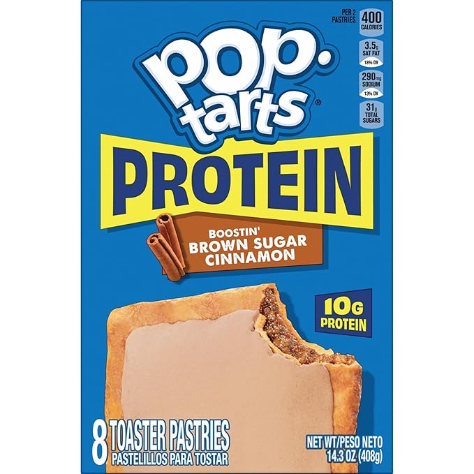 Pop-Tarts Protein Toaster Pastries, 10g Protein, Boostin' Brown Sugar Cinnamon (96 Pop-Tarts)