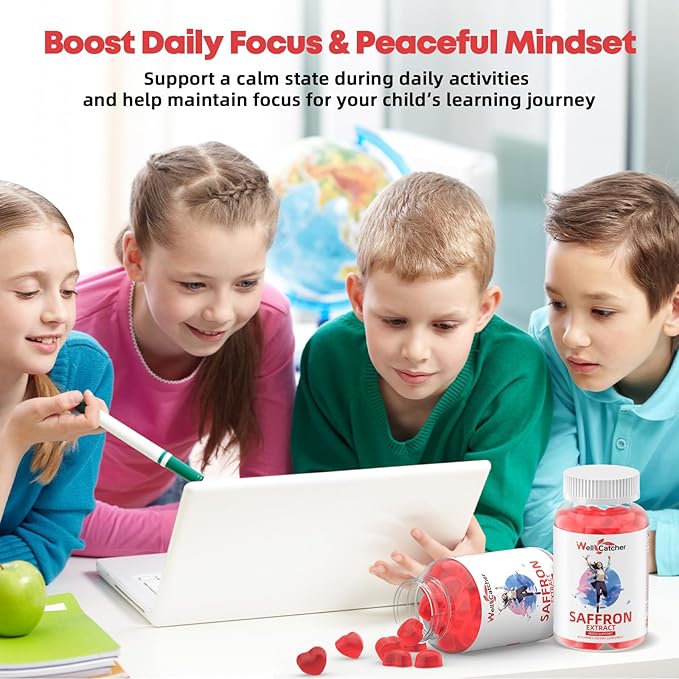 Saffron Gummies for Adults Kids - Organic Saffron Extract Supplement for Men Women Sugar Free for Mood Balance Support Better Sleep Metabolism with Vitamins Non GMO Strawberry Flavored 60 Days Supply