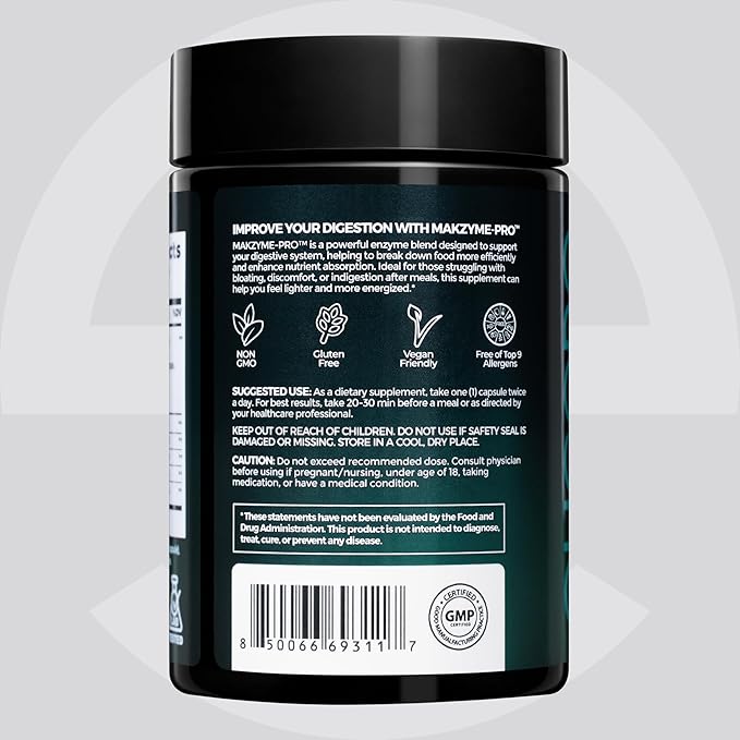 Premium Digestive Enzyme Pro Blend with Bromelain & Papaya Enzyme– Gas and Bloating Relief for Women and Men, Gut & Digestive Health Supplement – Gluten-Free – 60 Veg Capsules