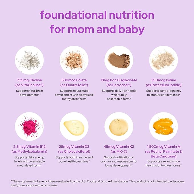 Premom Prenatal Vitamins for Women, 27-in-1 Womens Prenatal Multivitamin & Mineral Supplement, Pregnancy Essentials, 680mcg 5-MTHF Methylfolate, 225mg Choline, & Iron, 60 Veggie Capsules, Lemon Scent