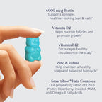 SugarBearPro Hair Vitamin Gummy 1 Month Supply, Extra Strength Biotin 6000mcg for Hair Growth, Vegan Vitamin B12, MSM, Inositol, Omega 3, Elderberry, Certified Kosher, Halal, Cruelty-Free