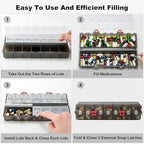 Foldable Pill Organizer 2 Times a Day w/Etched Labels -Dual Protection & Portable Weekly AM PM Pill Box, 7 Day Medicine Container, Large Travel Pill Case for Daily Supplement Vitamin -Clear Black