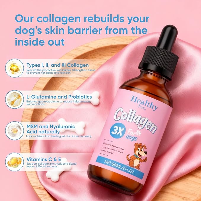 Healthy Petz Collagen for Dogs - Healthy Petz Premium Liquid Collagen for Dogs with ThreeCollagen Types & Hyaluronic Acid, Support for Skin & Joints & Gut & Overall Vitality, 60ml/2floz