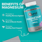 Qunol Magnesium Gummies for Adults, 200mg Elemental Magnesium (from 1,750mg Magnesium Citrate), High Absorption Magnesium Supplement, Supports Nerve, Bone and Muscle Health, Vegetarian, 120 Count