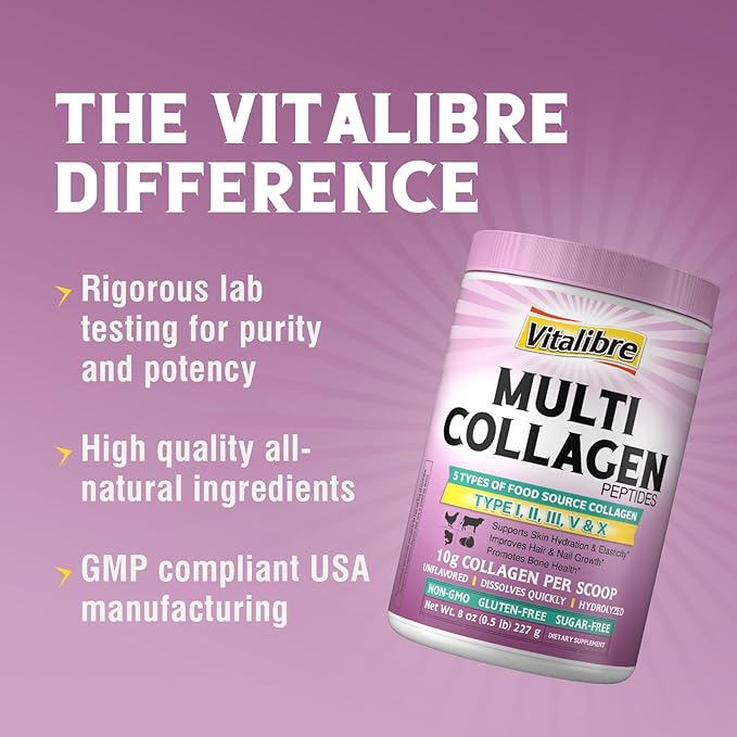 Multi Collagen Peptides Powder Type I II III V X, Hydrolyzed Collagen Protein for Women and Men, Skin, Hair, Nails, Unflavored, Non-GMO, Keto & GF, Zero Sugar, 22 Servings, 8oz