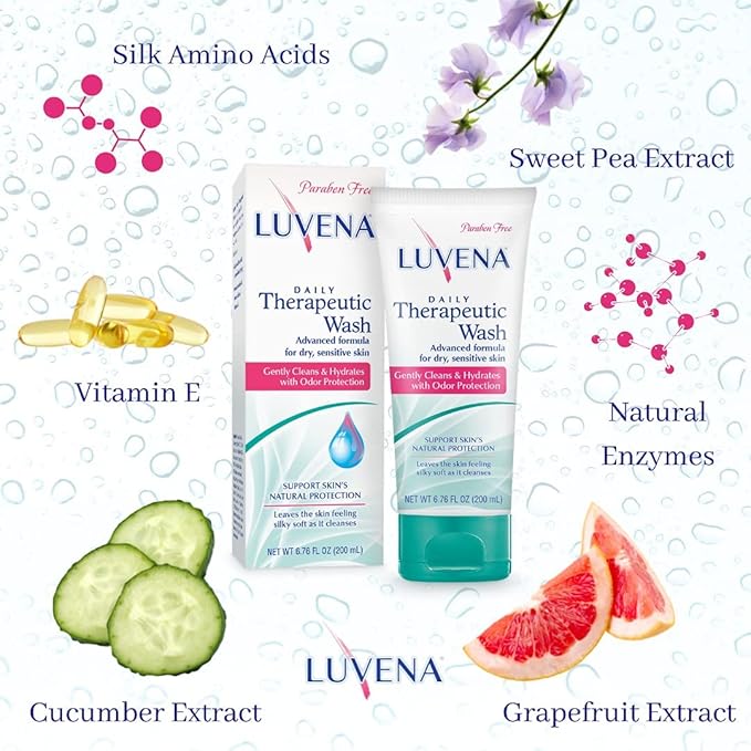 LUVENA Personal Wash - Intimate Wash for Women - Gentle Feminine Wash to Help Moisturize and Resist Odor - pH Balanced, Vitamin E, Paraben Free - Sweet Pea Scented 2pk- (6.76 oz)