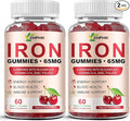 Iron Gummies Supplement for Women, Men & Kids, Iron 65mg with 250mg Vitamin C B6 B12 Folate Healthy Blood, Energy & Immune Support Gentle on Stomach Ferrous Fumarate, 120 Count