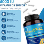 NATURE TARGET Vitamin D3 K2 with Calcium & Magnesium - 6-in-1 Complex - Max Strength for Bone, Heart & Immune - 5000 IU Vitamin D3, 120 mcg K2, Gluten-Free, 120 Servings