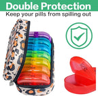 Serfeymi Weekly Travel Pill Organizer 2 Times A Day AM PM Upgraded Rainbow Pill Box 7 Day with Portable Zipper PU Leather Pill Case, Medicine Organizer for Pills, Vitamins, Fish Oils - Brown 02