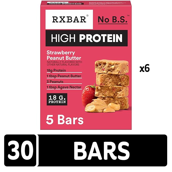 RXBAR High Protein Bars, Gluten Free, Protein Snacks, Strawberry Peanut Butter (6 Boxes, 30 Bars)