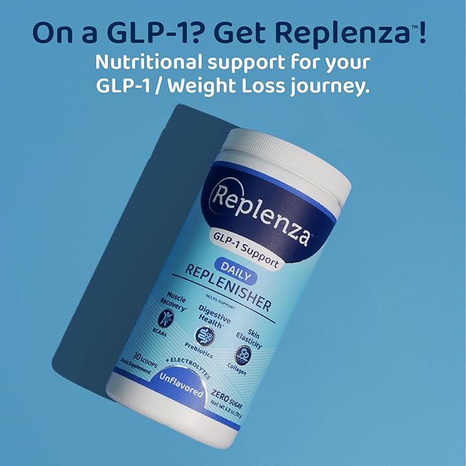Replenza Daily Replenisher Nutritional Support Powder – Muscle Recovery, Digestive Health & Skin Elasticity Mix of Amino Acids, Prebiotics and Collagen Peptides – Unflavored, 30 Scoops