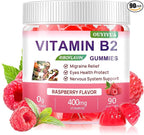 Vitamin B2 Gummies Riboflavin 400mg Supplement with Magnesium for Kids & Adults B2 Gummies for Migraine Relief, Headache Relief & Nervous System Support, Vegan, Sugar-Free, Raspberry Flavor 90 Count